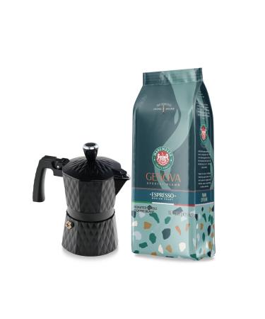 Mare Mosso Caffe Vendite Genova Espresso Coffee 1 Kg. & Moka Pot 3 Cups. (Black) 1st Set