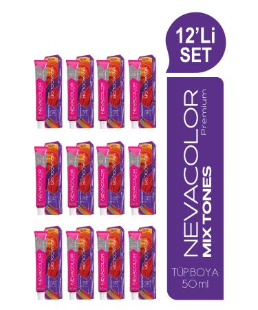 Nevacolor Premium 12-PIECE SET TUBE MIX Permanent Cream Hair Dye 50 ml x 12 Pieces