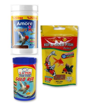 AMORE Goldy Mix 7 Protein Goldfish Food 125ml Lotus 100ml Box AHM 50gr Pellet ZipPack