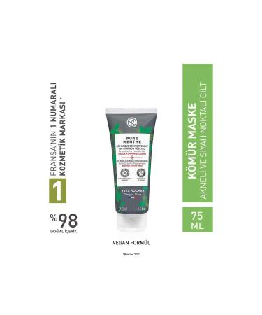 Yves Rocher Pure Menthe Charcoal Mask for Combination Oily and Acne Prone Skin - 75 ml