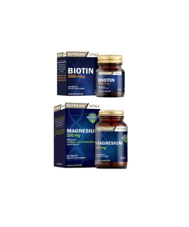 Nutraxin Magnesium Supplement 250 Mg 60 Tablets + Biotin Supplement 5000 Mcg 30 Tablets