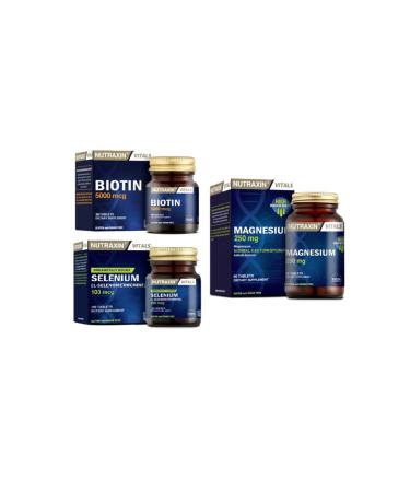 Nutraxin Magnesium Supplement 250 Mg 60 Tablets + Biotin Supplement 5000 Mcg 30 Tablets + Selenium 100 Mcg 100 Tablets