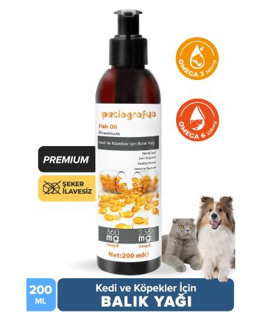 patiografya Premium Fish Oil with Omega 3 and 6 for Cats and Dogs - Immune System Fur Care