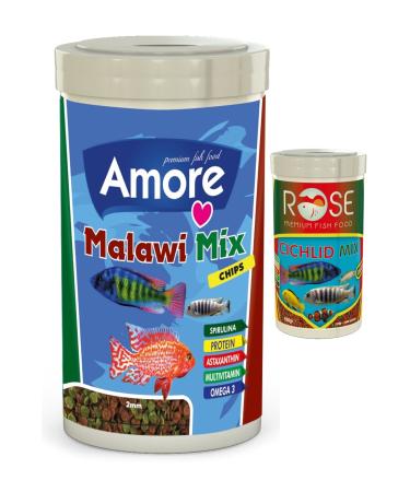 AMORE Malawi Mix Flat Chips 1000ml Rose Cichlid Granule Mix 250ml Box Mixed Fish Food