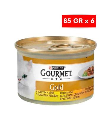 Gourmet Gold Piece Meat Sauce Chicken Liver Cat Canned Food 85 gr X 6 Pieces