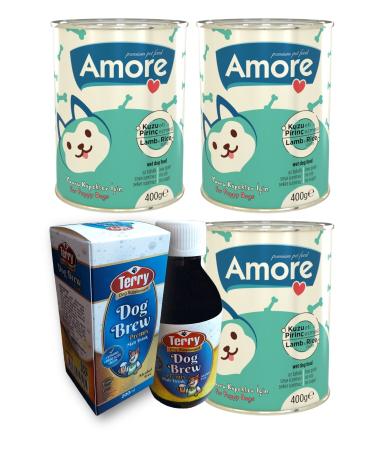 AMORE Lamb Meat Pate Puppy 3-Canned Terry Dog Brew Premix D-Biotin Taurine 200ml Malt Drink