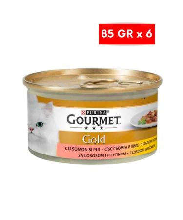 Gourmet Gold Piece Meat Sauce Salmon Chicken Cat Canned Food 85 gr X 6 Pieces