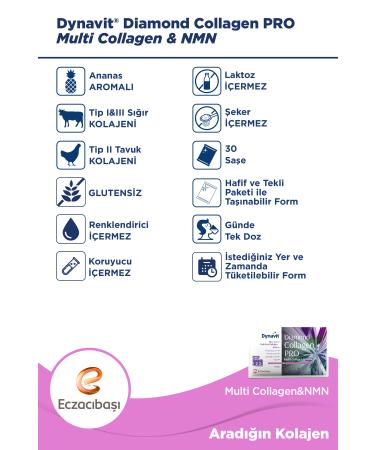 Dynavit Diamond Collagen PRO Type I-II-III Hydrolyzed Multi Collagen&NMN Pineapple Flavored 30 Sachets - Buy Online on GoSupps.com