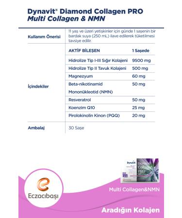 Dynavit Diamond Collagen PRO Type I-II-III Hydrolyzed Multi Collagen&NMN Pineapple Flavored 30 Sachets - Buy Online on GoSupps.com