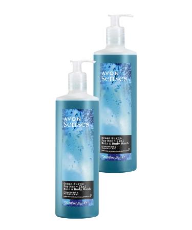 Avon Senses Ocean Surge Mint and Sea Scented Hair and Body Shower Gel for Men 720 Ml. Set of Two