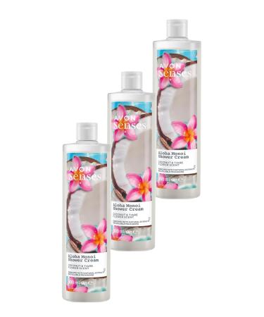 Avon Senses Aloha Monoi Tiare Flower and Coconut Scented Cream Shower Gel 500 Ml. Set of Three