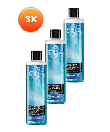 Avon Senses Ocean Surge Men's Shower Gel for Hair and Body with Mint and Sea Scent 250 Ml. Triple Set - Buy Online on GoSupps.com