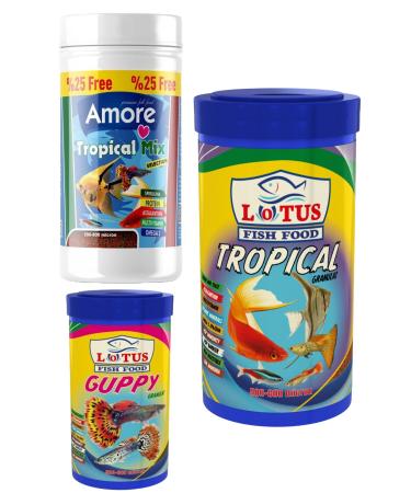 AMORE Tropical Mix Selection 125ml Lotus Tropical 250ml Guppy Granule 100ml Fish Food Set