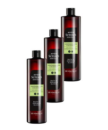 Avon Senses Essence Lemongrass and Coconut Scented Bath Shower Gel 500 Ml. Set of Three