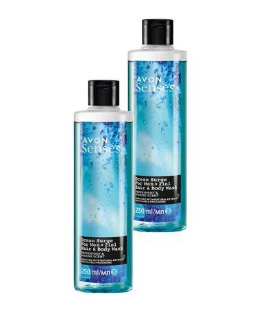 Avon Senses Ocean Surge Mint and Sea Scented Hair and Body Shower Gel for Men 250 Ml. Set of Two