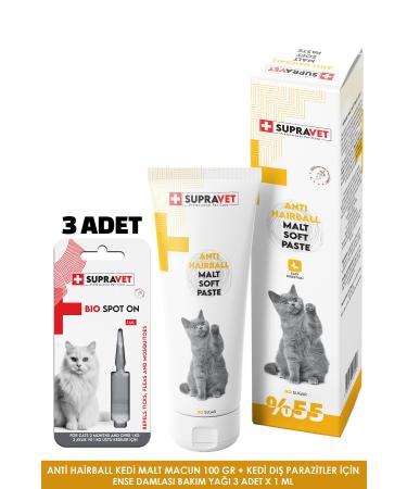Supravet Anti Hairball Anti Hairball Cat Malt Paste 100 Gr + Cat External Parasite Care Oil Drops 3 PCS