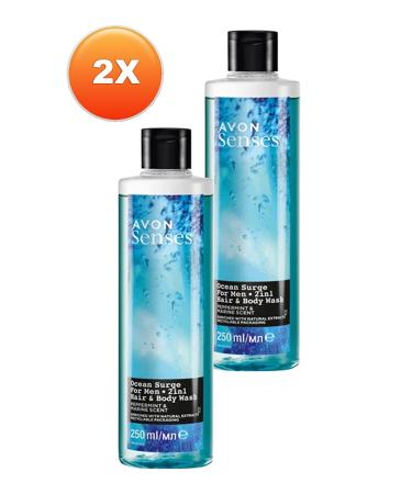 Avon Senses Ocean Surge Mint and Sea Scented Hair and Body Shower Gel for Men 250 Ml. Set of Two - Buy Online on GoSupps.com