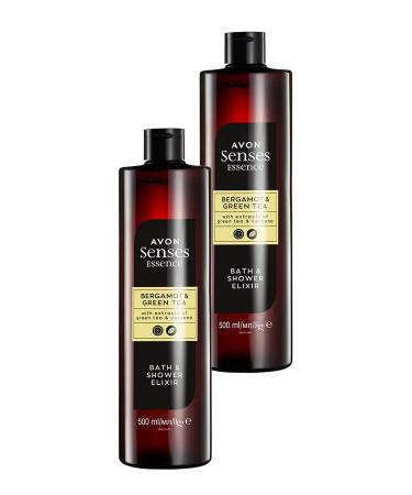 Avon Senses Essence Bergamot and Green Tea Scented Bath Shower Gel 500 Ml. Set of Two