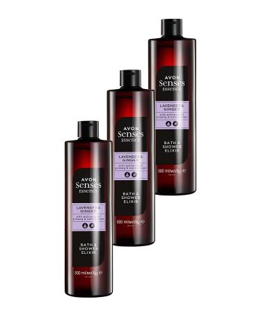 Avon Senses Essence Lavender and Ginger Scented Bath Shower Gel 500 Ml. Set of Three