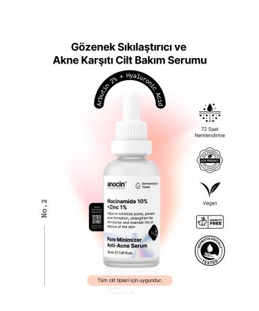 anocin Niacinamide 10% + Zinc 1% Pore tightening Acne and blackhead prevention skin renewal serum