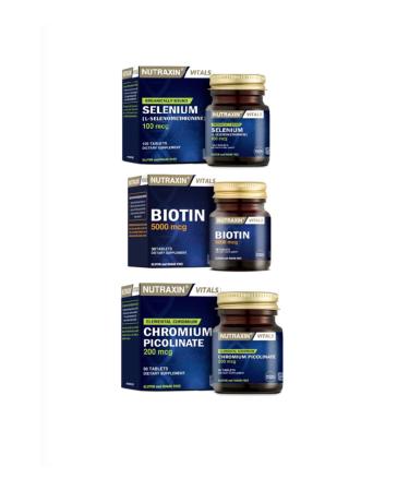 Nutraxin Biotin 5000 Mcg 30 Tablets + Selenium 100 Mcg 100 Tablets + Chromium Mineral Food Supplement 90 Tablets