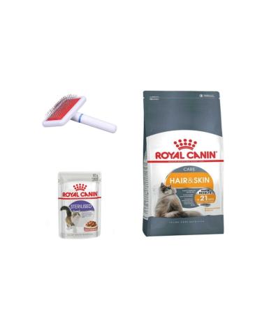 Royal Canin Hair Skin Sensitive Hair Cat Food 2 Kg + Sterilized Pouch Wet Food 85gr + comb