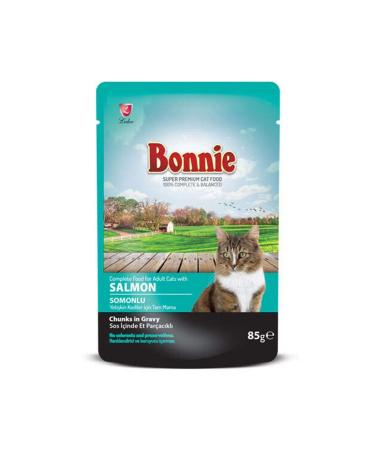 Bonnie Cat Wet Food with Meat Pieces and Salmon in Sauce 85 Grx6