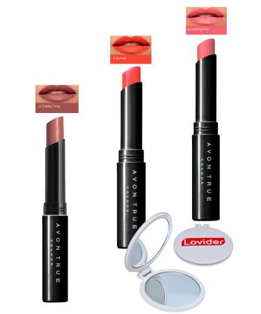 Avon Beauty 3-Pack Lipstick - Totally Twig + Sunset + Lasting Pink + Lovider Pocket Mirror