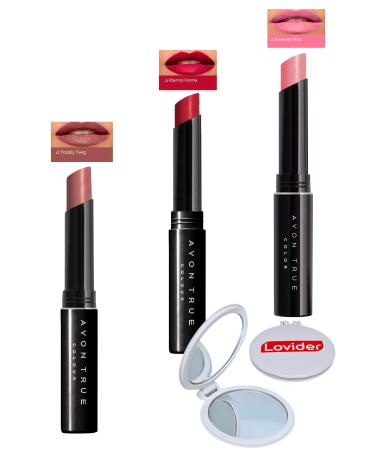 Avon Beauty 3-Pack Lipstick - Totally Twig + Eternal Flame + Forever Pink + Lovider Pocket Mirror