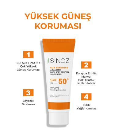 Sinoz Spf 50 Anti-Spot Brightening Effective High Protection Niacinamide Face Sun Cream 50 ml - Buy Online on GoSupps.com
