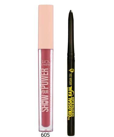 Show by Pastel Show Your Power Liquid Matte Lipstick - Liquid Matte Lipstick 605 + Maybelline Kajal Black Eye Pencil