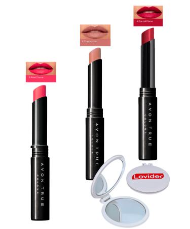 Avon Beauty 3-Pack Lipstick - Rose Creme + Cappuccino + Eternal Flame + Pocket Mirror