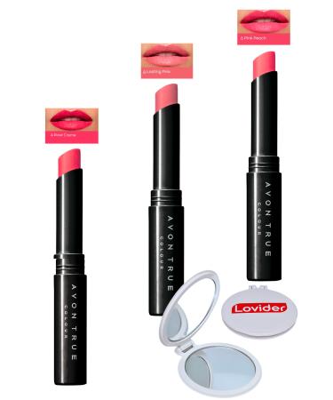 Avon Beauty 3-Pack Lipstick - Rose Creme + Lasting Pink + Pink Peach + Pocket Mirror