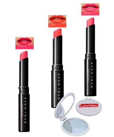 Avon Beauty 3-Pack Lipstick - Rose Creme + Sunset + Pink Peach + Lovider Pocket Mirror