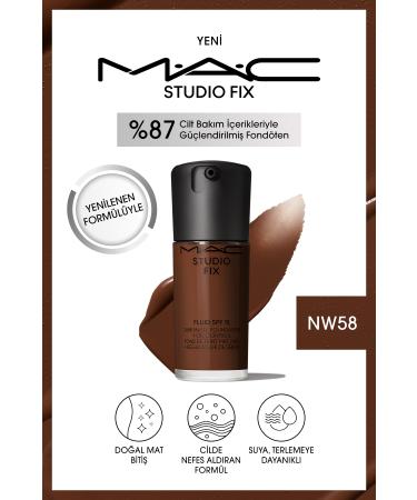 Mac 24 Hour Lasting Matte Foundation - Studio Fix Fluid Spf15 - Color: Nw58 - 30ml
