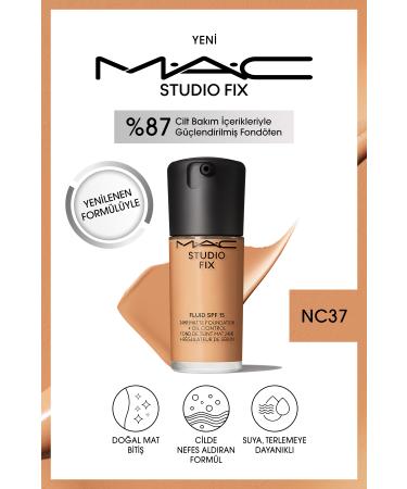 Mac 24 Hour Lasting Matte Foundation - Studio Fix Fluid Spf15 - Color: Nc37 - 30ml