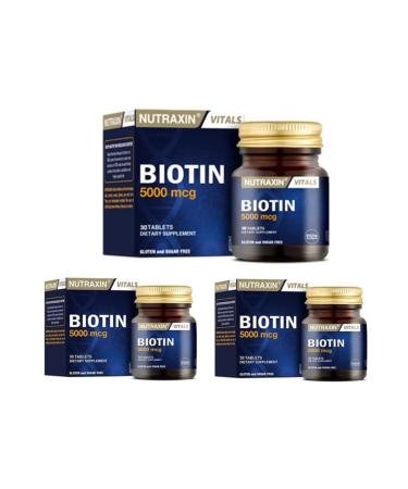 Nutraxin Biotin 5000 Mcg 30 Tablets X 3 Pieces