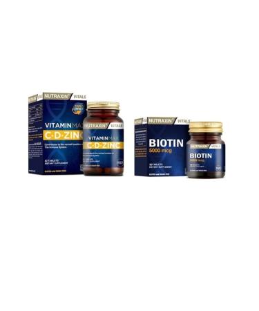 Nutraxin 1000 mg Vitamin C 1000 Iu Vitamin D and 10 mg Zinc 60 Tablets + 5000 Mcg Biotin 30 Tablets