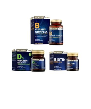 Nutraxin B Vitamin Complex 60 Tablets + Vitamin D3 1000 Iu 120 Tablets + Biotin 5000mcg 30 Tablets