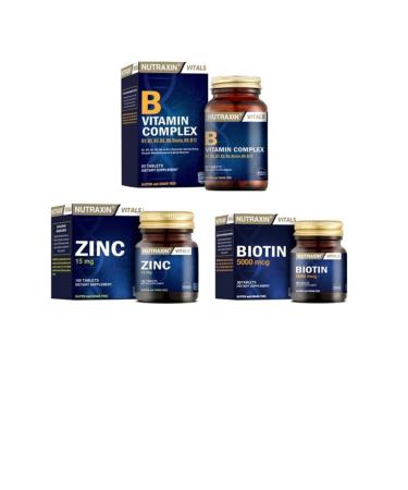 Nutraxin B Vitamin Complex 60 Tablets + Zinc 15 Mg 100 Tablets + Biotin 5000 Mcg 30 Tablets
