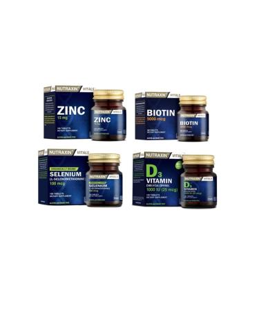 Nutraxin Zinc 15 Mg 100 Tablets Vitamin D3 120 Tablets Biotin 30 Tablets Selenium 100 Tablets