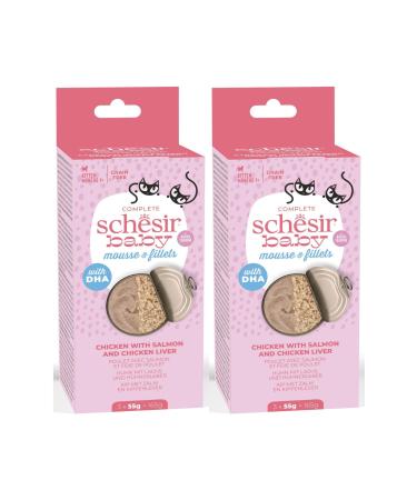 Schesir Chicken with Salmon and Chicken Liver Complete and Balanced Food for Kittens 3 x 55 Gr - 2 Packs