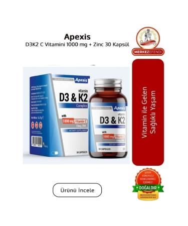 Apexis Vitamin D3/k2 Complex 1000 Mg 30 Capsules