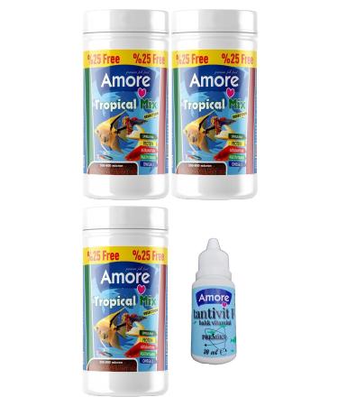 AMORE Tetra-Angel-Guppy-Moli Fish Food Set Tropical Mix Selection 3x125ml Multivitamin