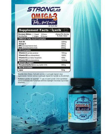Strong Lab Omega Fatty Acid Complex Epa Dha A d3 e k2 Fish Oil 60 Capsules - Buy Online on GoSupps.com