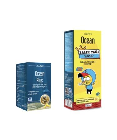 Ocean Ocean Plus 1200 mg 50 Capsules Lemon + Ocean Fish Oil Syrup Tutti Frutti Mixed Fruit 150 ml