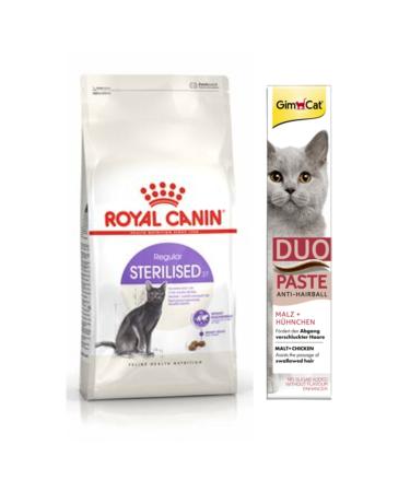 Royal Canin Sterilized 37 Neutered Cat Dry Food 2 Kg + Gimcat Duo Paste Chicken Anti-hairball Malt 50gr