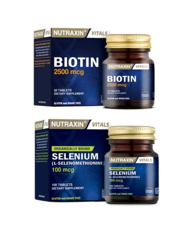 Nutraxin Vitamin and Mineral Supplement Biotin 2500 Mcg 50 Tablets + Selenium 100 Mcg 100 Tablets