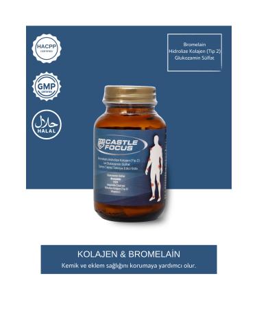 CASTLE FOCUS 60 Tablets Bromelain Hydrolyzed Collagen (Type 2) Glucosamine Sulfate Containing Supplement