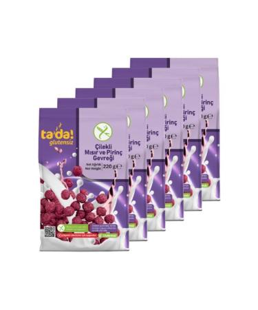 Tada Gluten-Free Gluten-Free Breakfast Corn and Rice Flakes with Strawberries 220 Gr (6 Pieces)